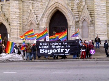 Homosexual Activists Protest in Front of Holy Name Cathedral